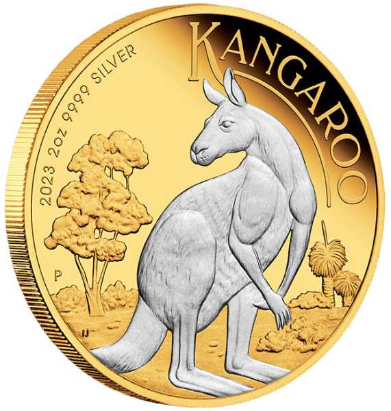 Känguru 2 Oz Silber Reverse Gilded 2023 