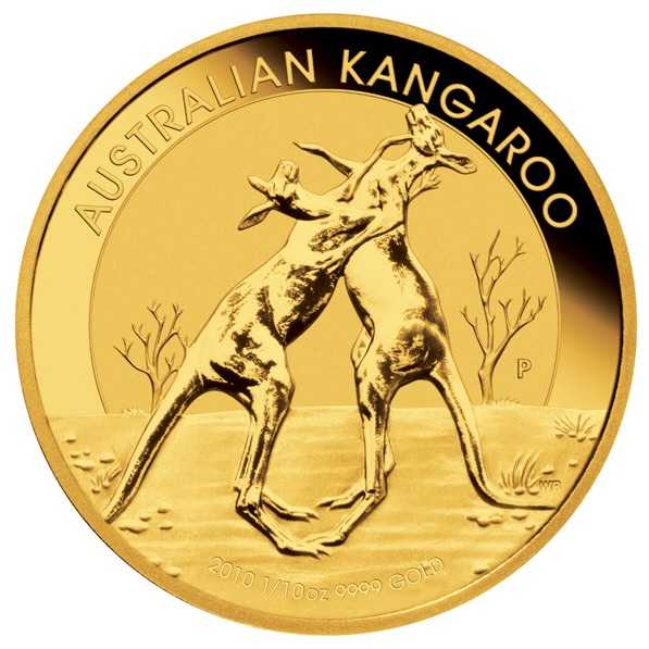 Motivseite der 1/10 oz Goldmünze Australien Känguru 2010 der Perth Mint.