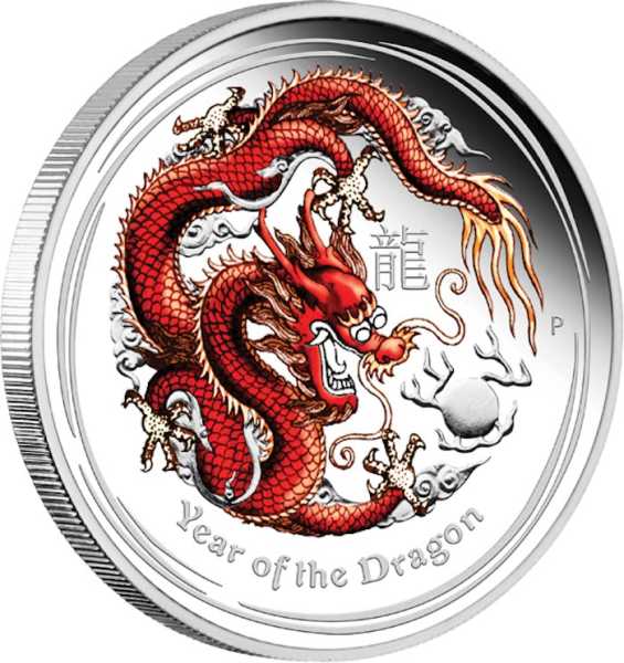 Lunar II Drache 1 Unze Silber Farbig 2012 Proof