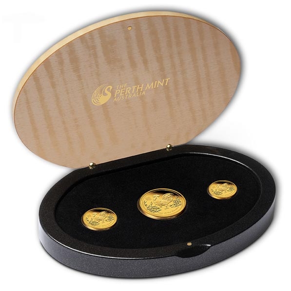 Lunar II - Hahn - 3 Coin Set Gold Proof + Box +COA