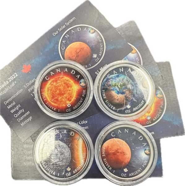 4 x 1 Oz Maple Sonnensystem Motive: Sonne,Merkur,Mars,Erde*