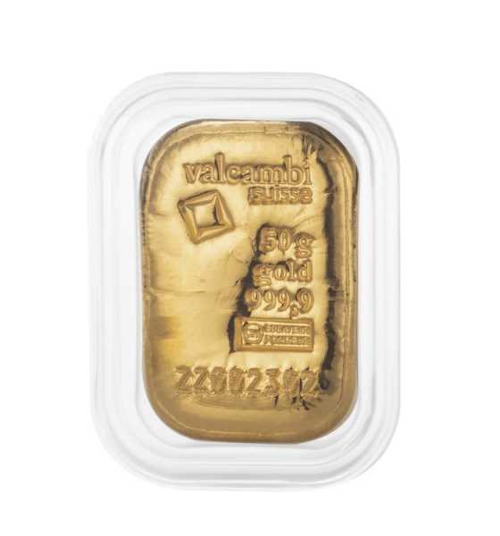 Valcambi 50 Gramm Goldbarren gegossen