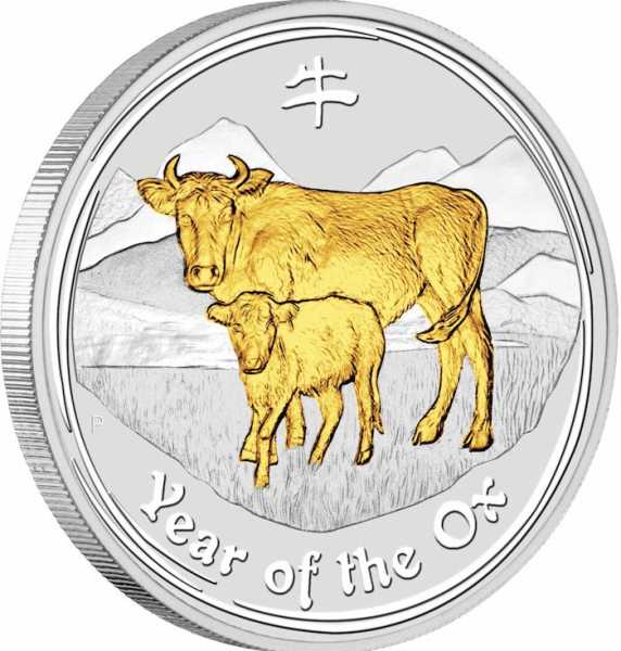 Lunar II Ochse 1 Oz Silber gilded 2009 + Box + Zertifikat*
