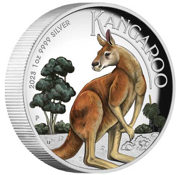 Australien Känguru 1 Unze Silber High Relief farbig 2023 + Box +COA